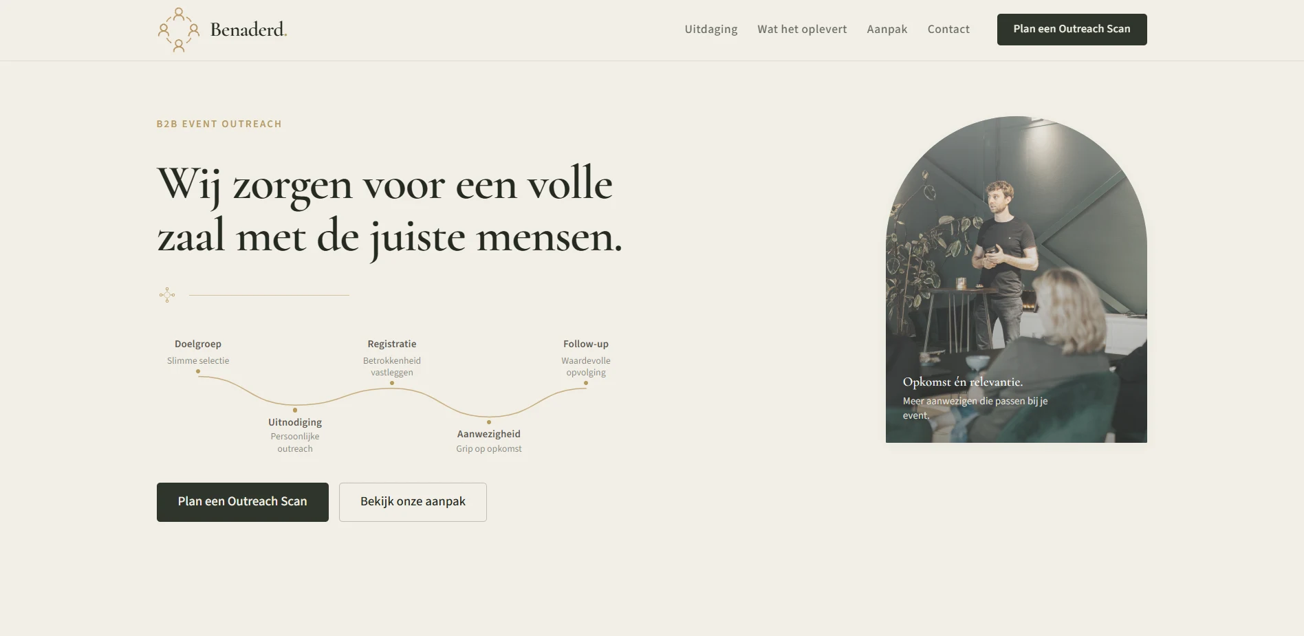 Desktopweergave van de website van Benaderd