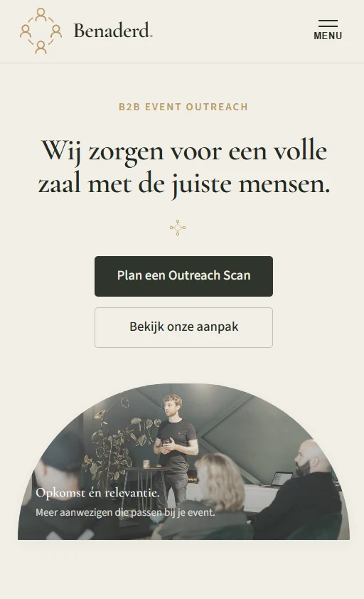 Mobiele weergave van de website van Benaderd