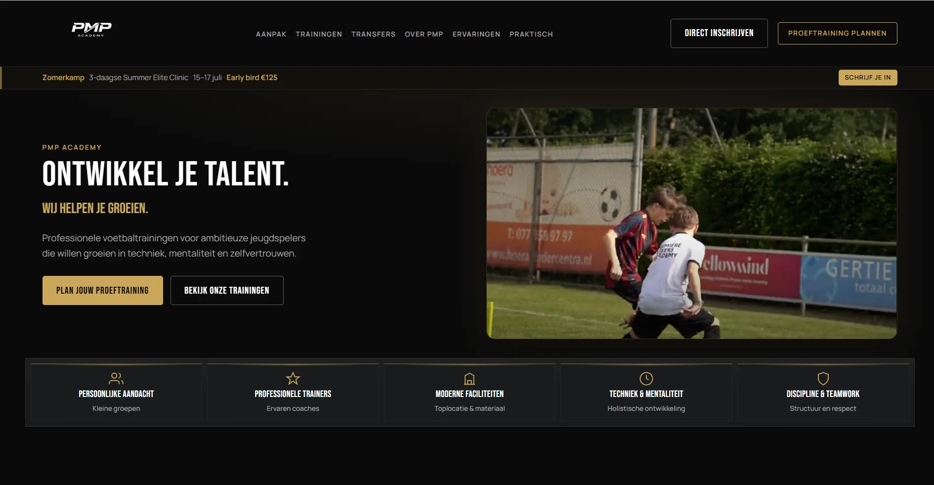 Desktopweergave van de website van PMP Academy