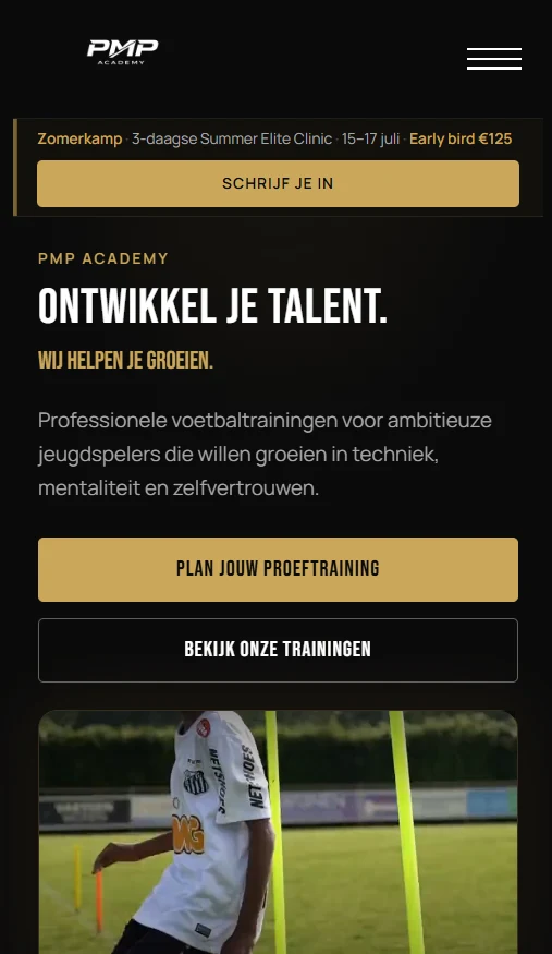 Mobiele weergave van de website van PMP Academy